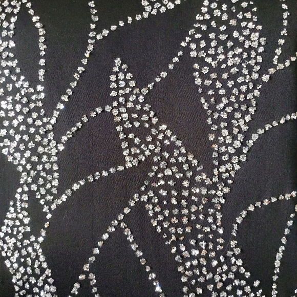 Vtg 1970s Diamond's Run Deco Silver Glitter Drop Waist Jersey Party Dress S - Picture 6 of 7